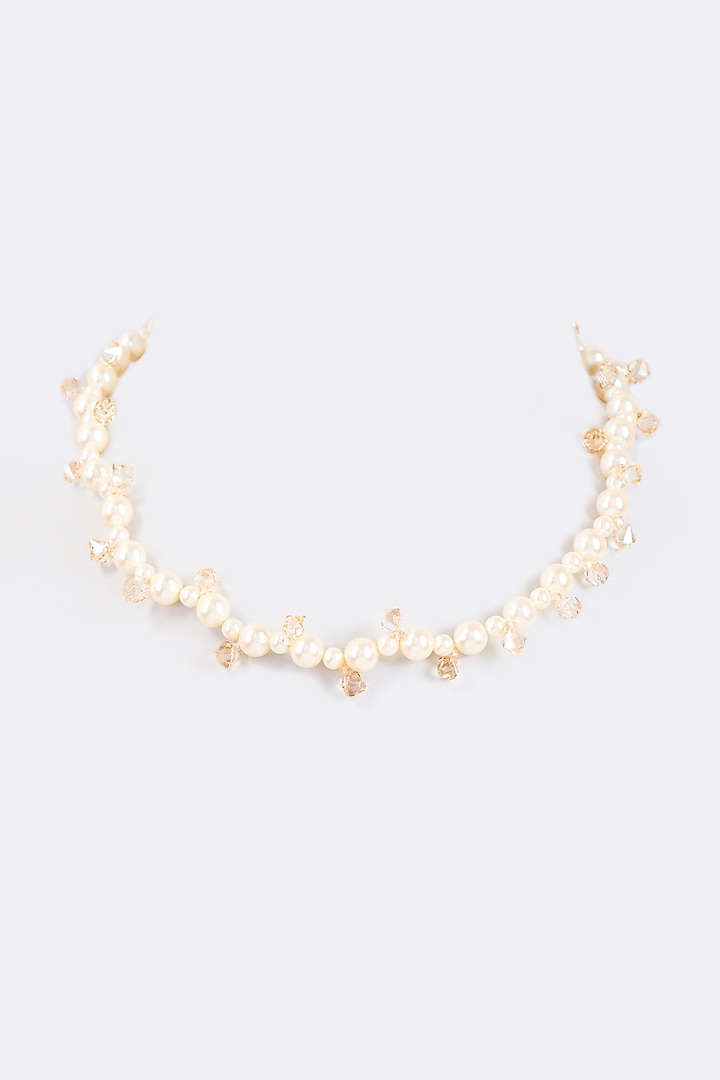 Cream Crystal & Swarovski Pearl Necklace by Nour