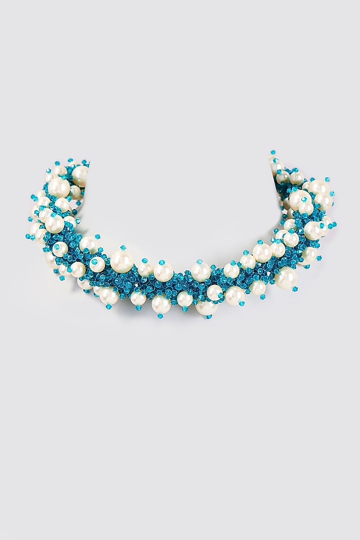 Turquoise Crystal & Swarovski Pearl Necklace by Nour at Pernia's Pop Up Shop