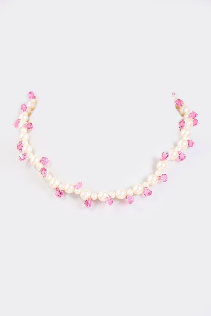 Rose Pink Crystal & Swarovski Pearl Necklace by Nour
