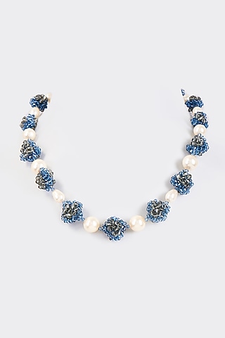 Navy & Grey Crystal & Swarovski Necklace by Nour