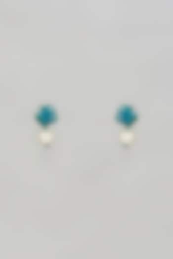 Turquoise Swarovski Pearl & Crystal Stud Earrings by Nour