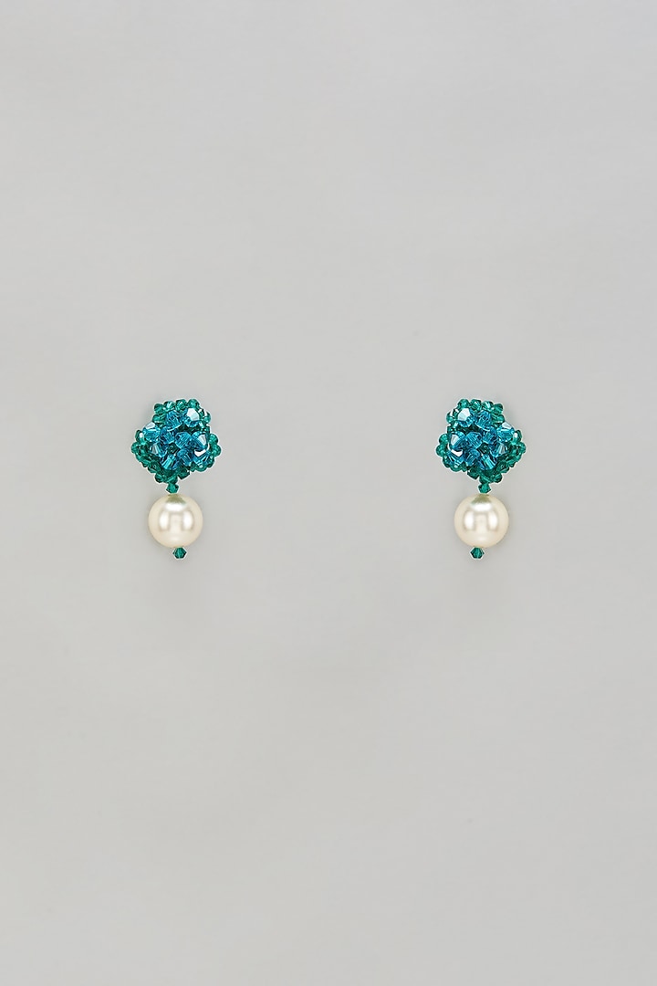 Turquoise Swarovski Pearl & Crystal Stud Earrings by Nour