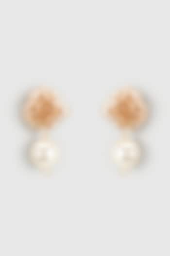Cream Swarovski Pearls & Champagne Crystal Stud Earrings by Nour