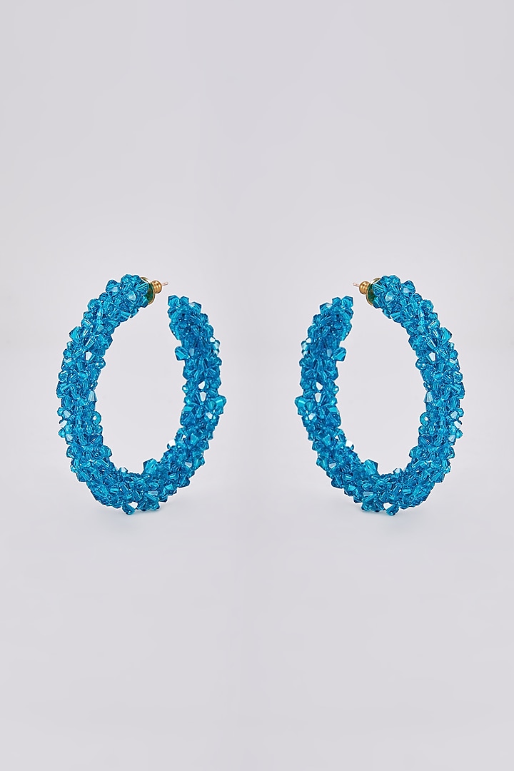 Turquoise Swarovski Crystal Hoop Earrings by Nour