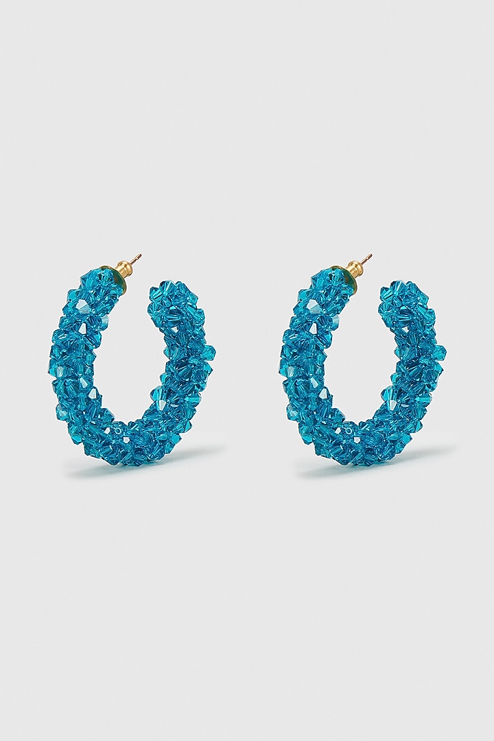Turquoise Zircon & Xillion Crystals Hoop Earrings by Nour
