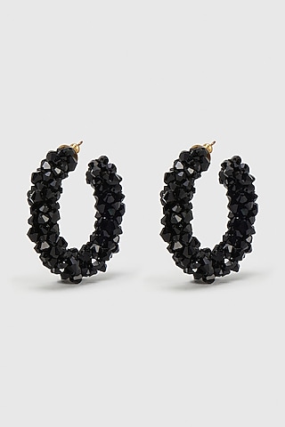 Black Zircon & Xillion Crystals Hoop Earrings by Nour