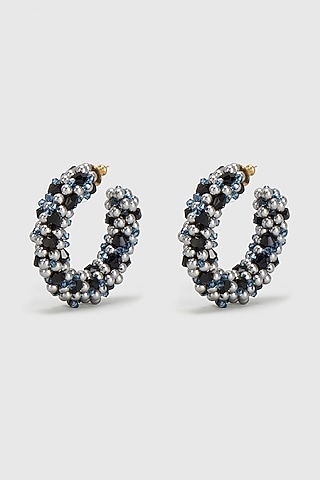 Black Pearls & Grey Xillion Crystals Hoop Earrings by Nour