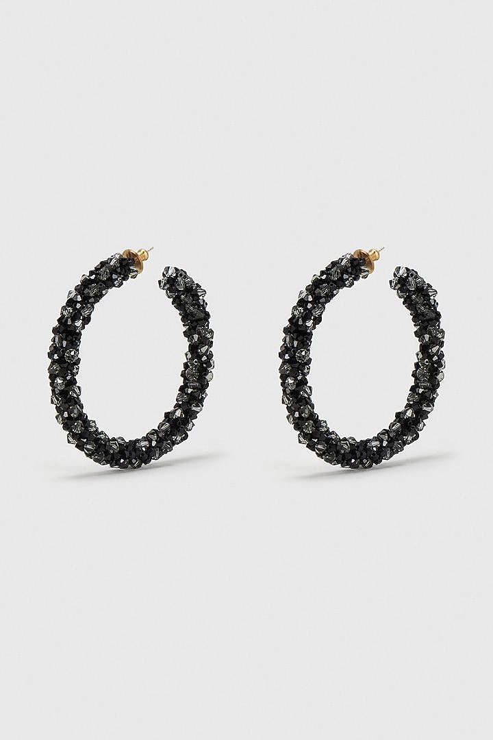 Black Zircon & Xillion Crystals Hoop Earrings by Nour