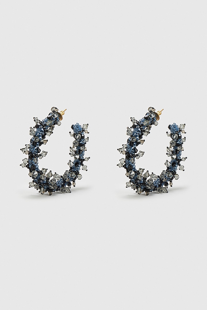 Blue Zircon & Xillion Crystals Hoop Earrings by Nour