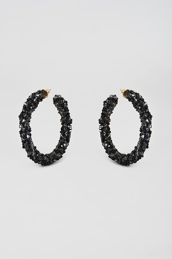 Black Swarovski Xilion Crystal Hoop Earrings by Nour
