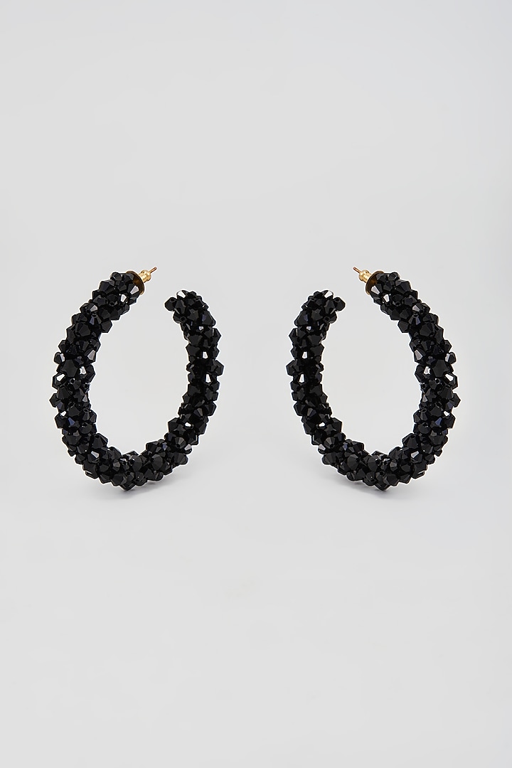 Black Swarovski Xilion Crystal Hoop Earrings by Nour