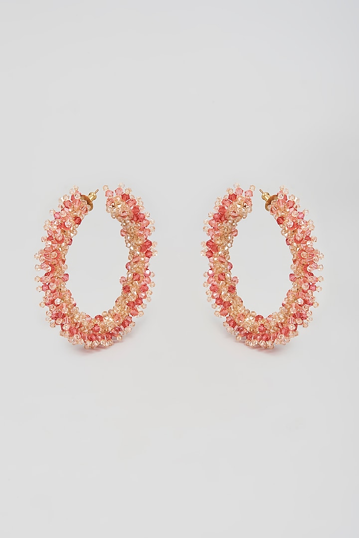 Peach Swarovski Xilion Crystal Hoop Earrings by Nour at Pernia's Pop Up Shop