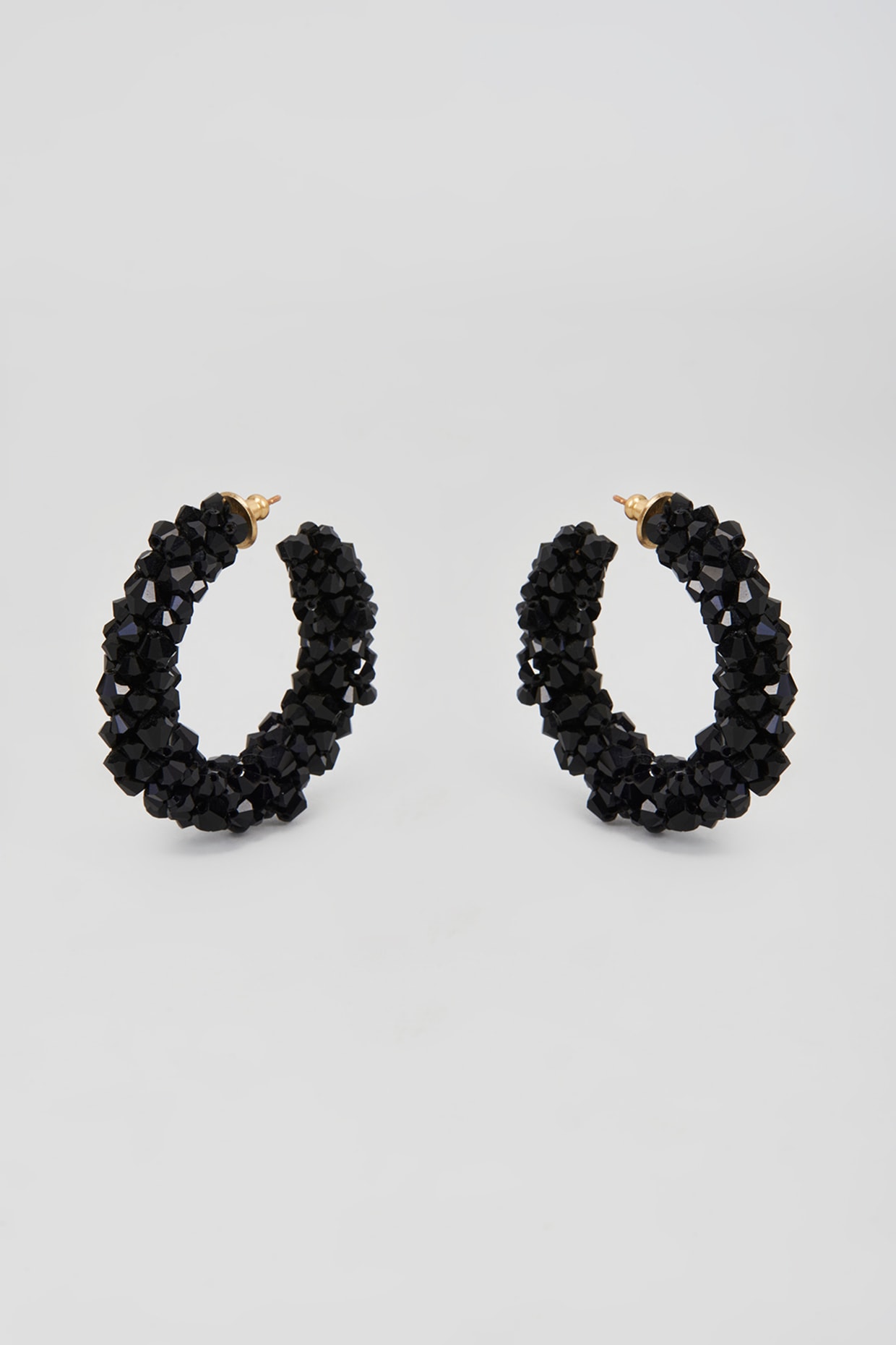 14k White Gold Black and White Pave Diamond Hoop Earrings