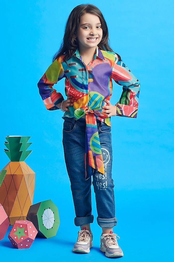 Multi-Colored Cotton Printed Top For Girls by Nino By Vani Mehta at Pernia's Pop Up Shop