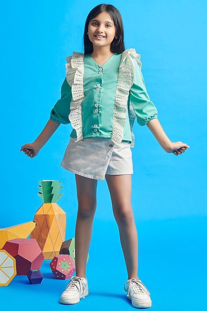 Se Green Cotton Top For Girls by Nino By Vani Mehta at Pernia's Pop Up Shop