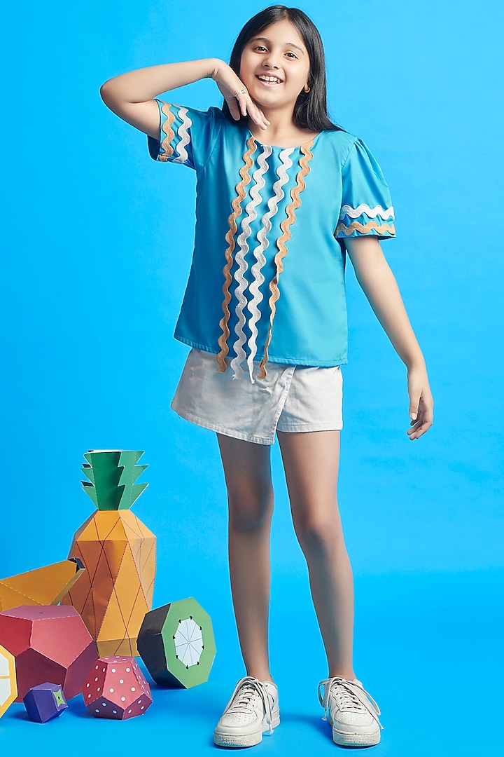 Blue Cotton Top For Girls by Nino By Vani Mehta at Pernia's Pop Up Shop