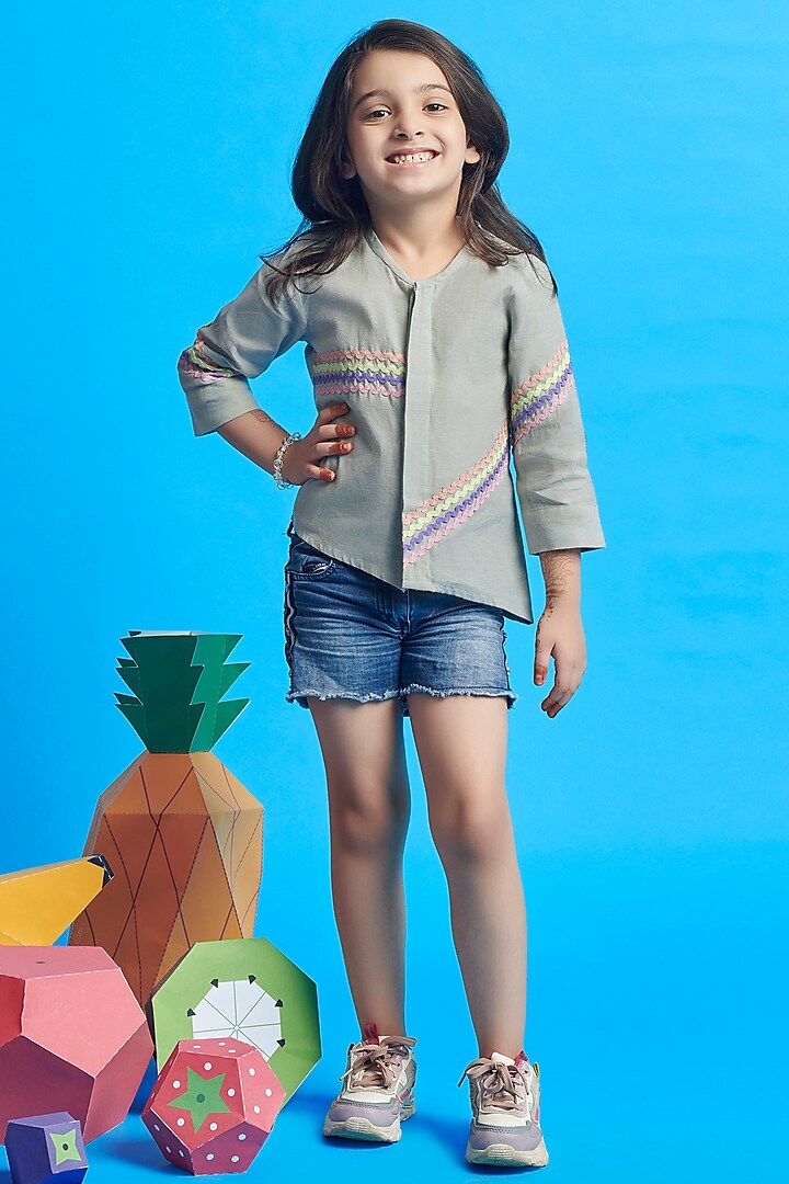 Beige Cotton Shirt For Girls by Nino By Vani Mehta at Pernia's Pop Up Shop