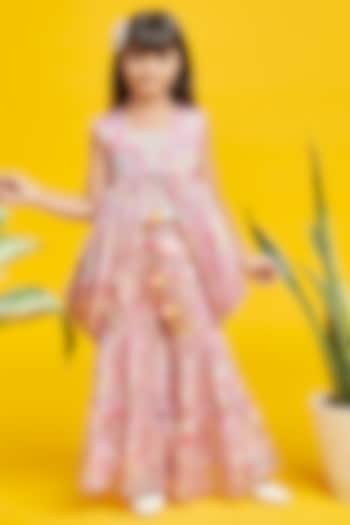 Pink Chinon Floral Printed Sharara Set For Girls by Nino By Vani Mehta at Pernia's Pop Up Shop