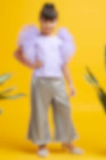 Silver Shimmer Palazzo Pant Set For Girls by Nino By Vani Mehta at Pernia's Pop Up Shop