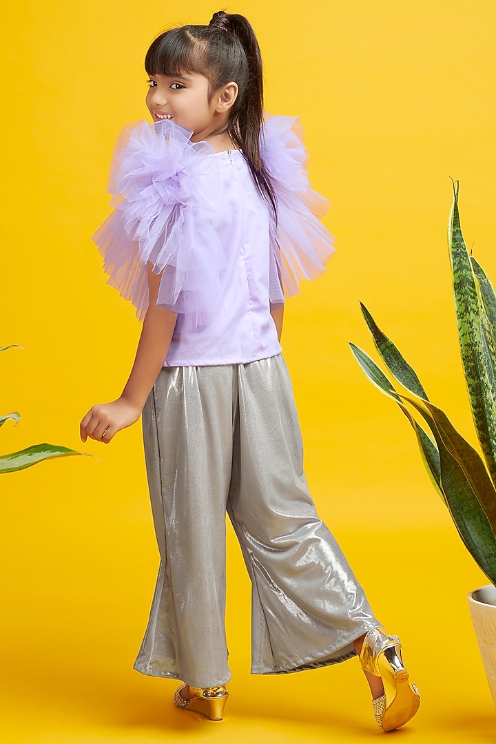 Silver Shimmer Palazzo Pant Set For Girls by Nino By Vani Mehta at Pernia's Pop Up Shop