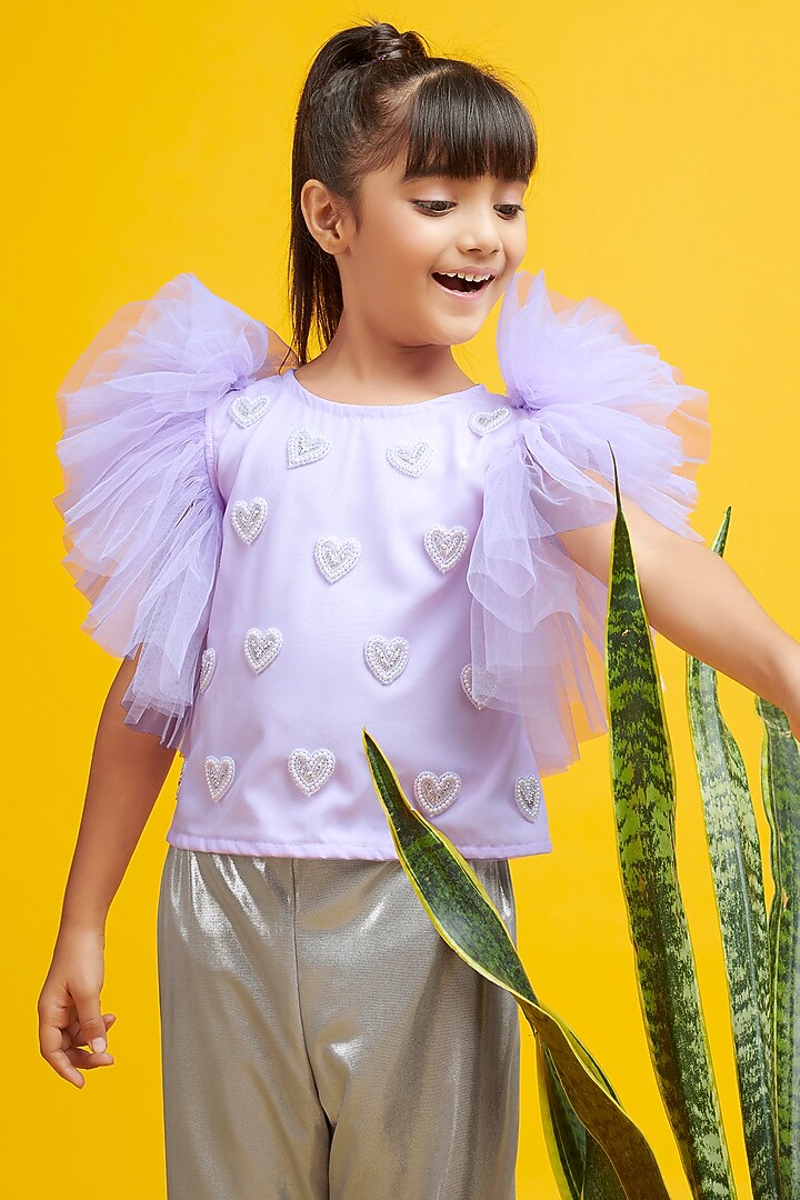 Silver Shimmer Palazzo Pant Set For Girls by Nino By Vani Mehta at Pernia's Pop Up Shop