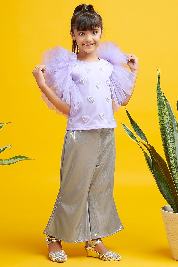 Silver Shimmer Palazzo Pant Set For Girls by Nino By Vani Mehta at Pernia's Pop Up Shop