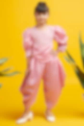 Pink Nysa Silk Cowl Pants Set For Girls by Nino By Vani Mehta