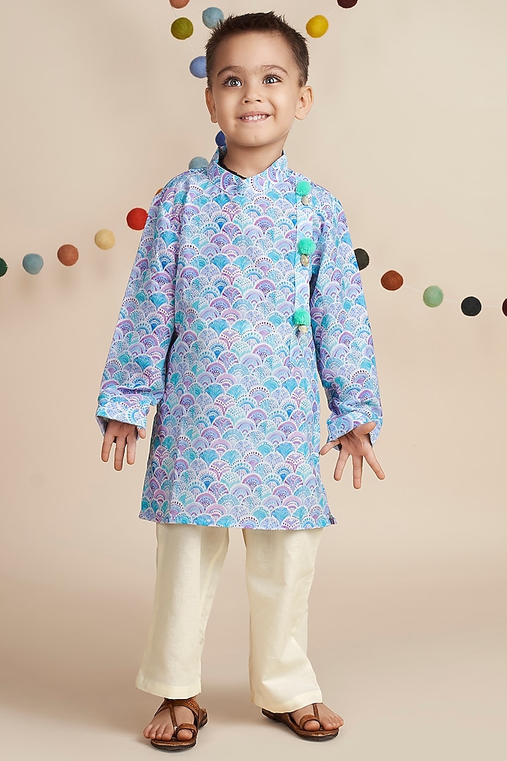 Sky Blue Printed Kurta Set For Boys by Nino By Vani Mehta