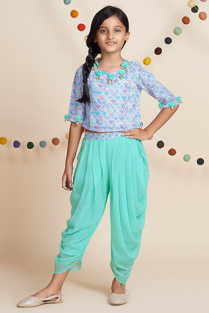 Mint Green Georgette Dhoti Set For Girls by Nino By Vani Mehta