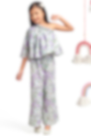 Lavender Printed Pant Set For Girls by Nino By Vani Mehta