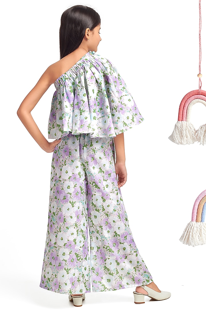 Lavender Printed Pant Set For Girls by Nino By Vani Mehta at Pernia's Pop Up Shop