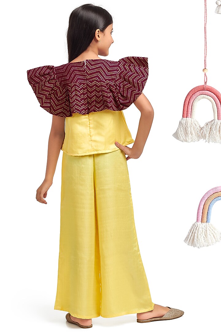 Yellow Silk & Cotton Pant Set For Girls by Nino By Vani Mehta at Pernia's Pop Up Shop