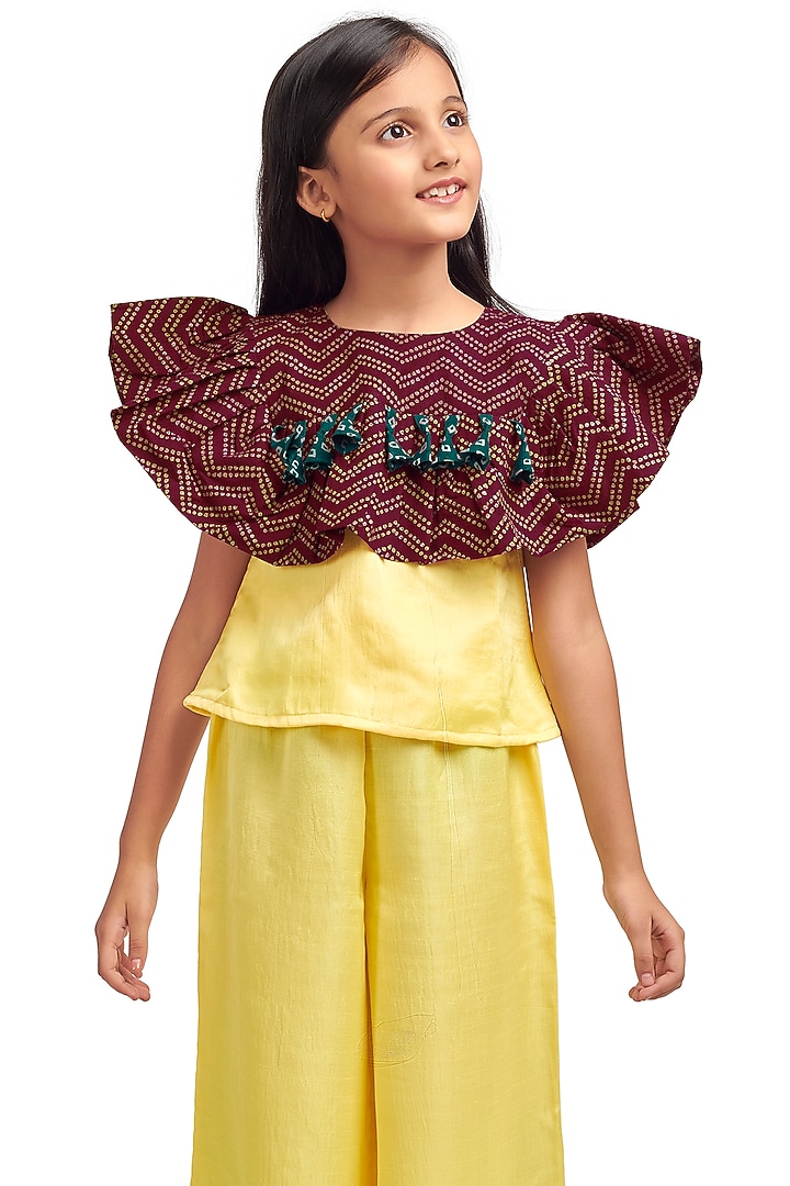 Yellow Silk & Cotton Pant Set For Girls by Nino By Vani Mehta at Pernia's Pop Up Shop
