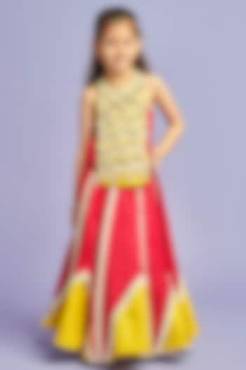 Red & Yellow Nysa Silk Embroidered Lehenga Set For Girls by Nino By Vani Mehta at Pernia's Pop Up Shop