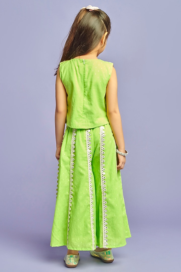 Green Cotton Pants Set For Girls by Nino By Vani Mehta at Pernia's Pop Up Shop