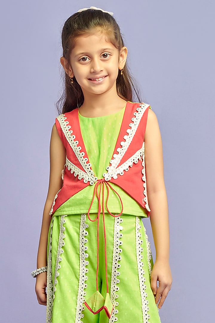 Green Cotton Pants Set For Girls by Nino By Vani Mehta at Pernia's Pop Up Shop