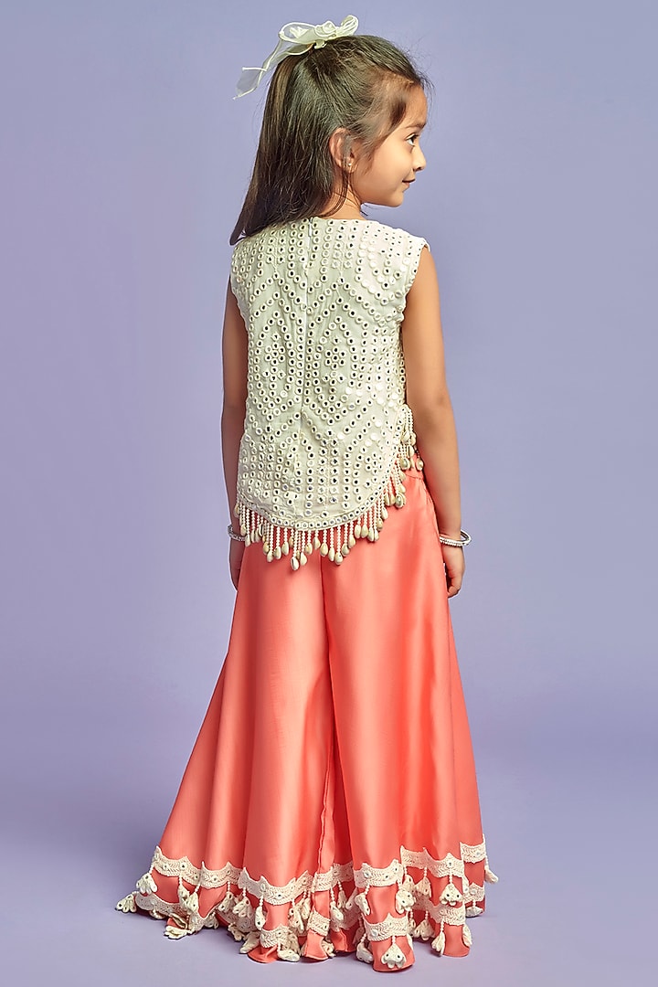 Peach & White Nysa Silk Palazzo Pant Set For Girls by Nino By Vani Mehta at Pernia's Pop Up Shop