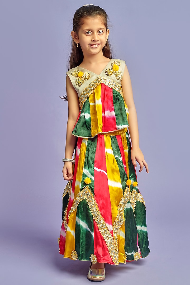 Multi-Colored Nysa Silk Embroidered Lehenga Set For Girls by Nino By Vani Mehta at Pernia's Pop Up Shop