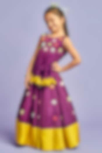 Purple & Yellow Nysa Silk Mirror Hand Embroidered Lehenga Set For Girls by Nino By Vani Mehta at Pernia's Pop Up Shop