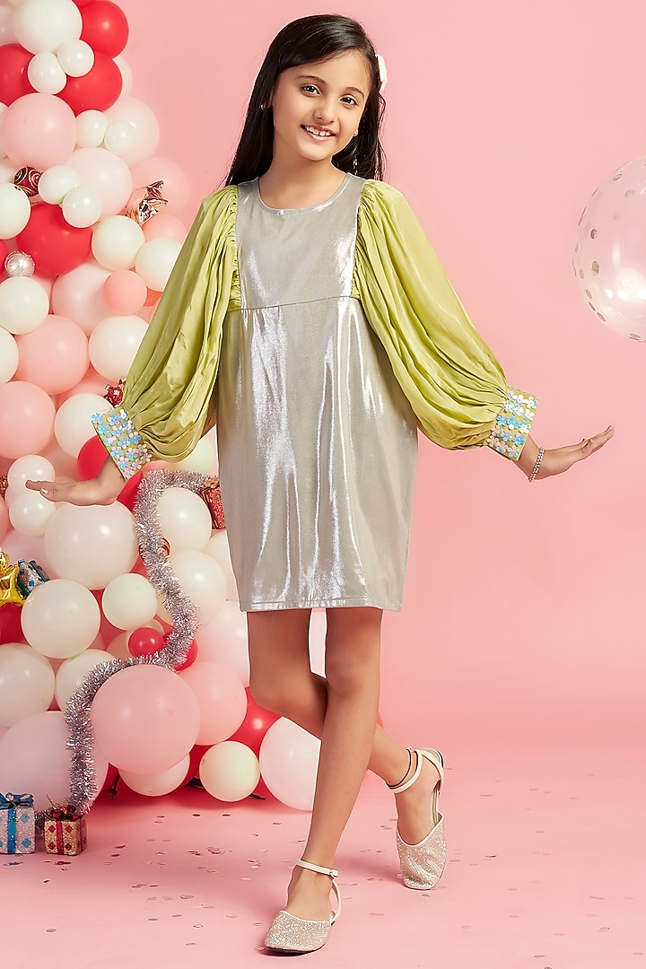 Silver Embellished Dress For Girls by Nino By Vani Mehta