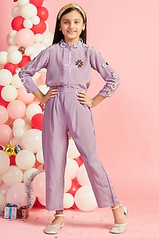Pastel Purple Crepe Pant Set For Girls by Nino By Vani Mehta