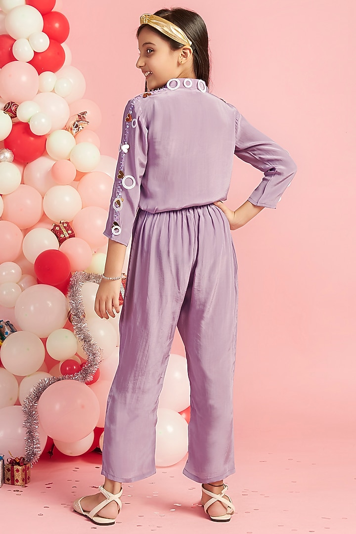 Pastel Purple Crepe Pant Set For Girls by Nino By Vani Mehta at Pernia's Pop Up Shop