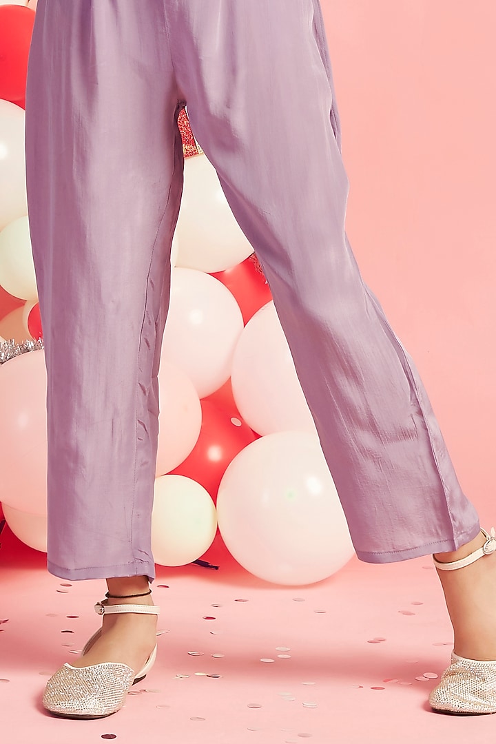 Pastel Purple Crepe Pant Set For Girls by Nino By Vani Mehta at Pernia's Pop Up Shop