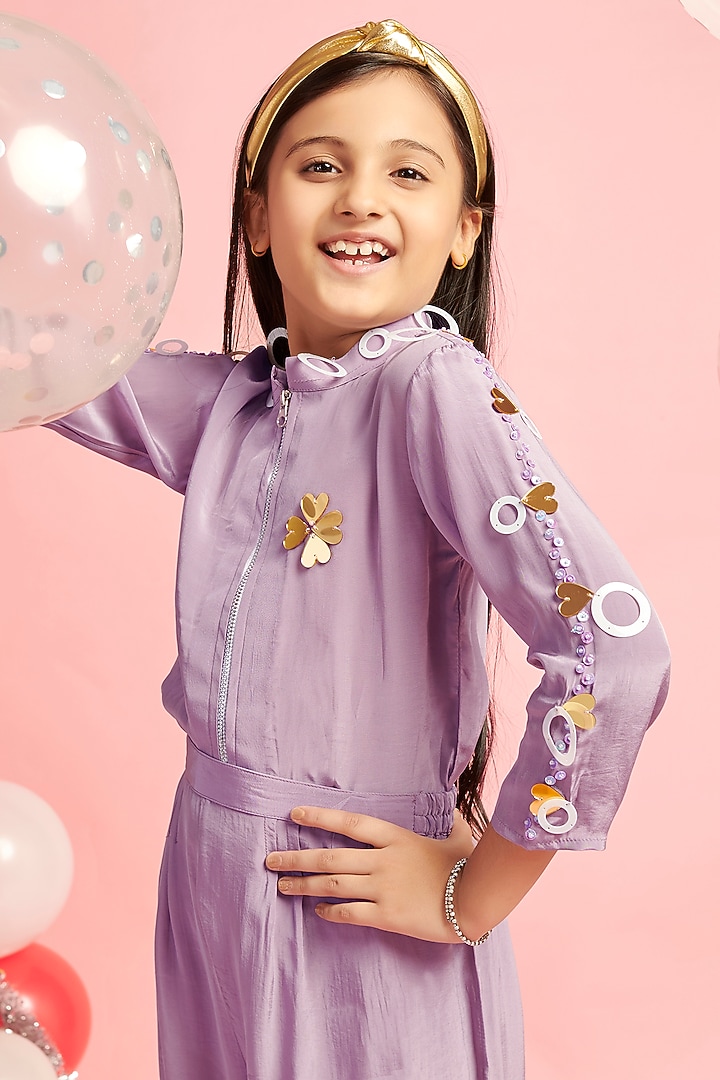 Pastel Purple Crepe Pant Set For Girls by Nino By Vani Mehta at Pernia's Pop Up Shop