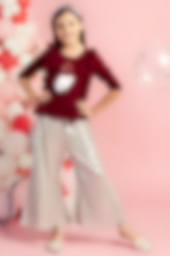 Silver Crepe Pant Set For Girls by Nino By Vani Mehta at Pernia's Pop Up Shop