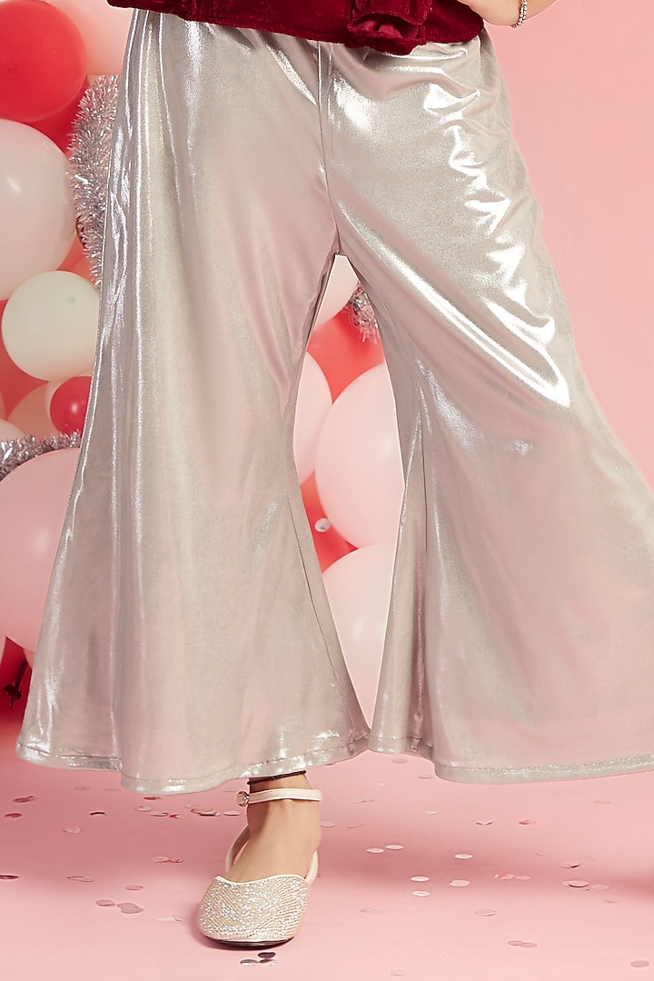 Silver Crepe Pant Set For Girls by Nino By Vani Mehta at Pernia's Pop Up Shop