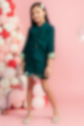 Green Crepe Skirt Set For Girls by Nino By Vani Mehta