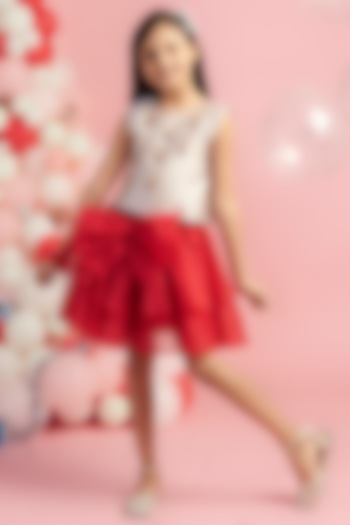 Red Organza Skirt Set For Girls by Nino By Vani Mehta at Pernia's Pop Up Shop