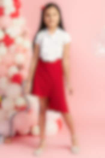 Red Scuba Skirt Set For Girls by Nino By Vani Mehta