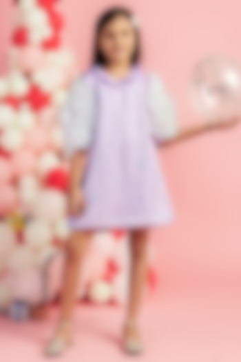 Lavender Hand Embroidered Dress For Girls by Nino By Vani Mehta